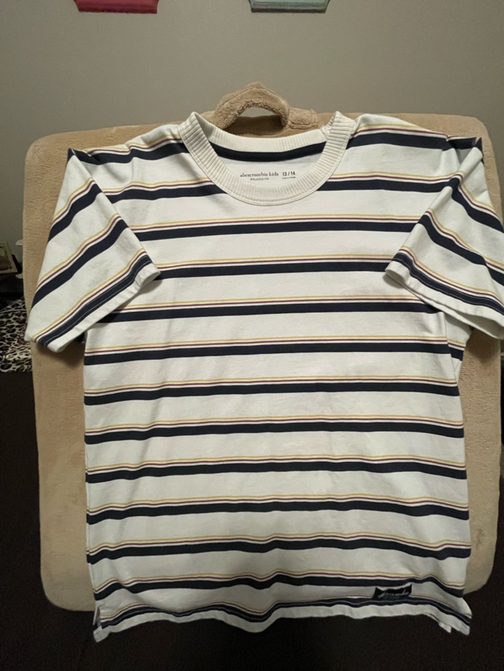 abercrombie kids White Navy Yellow Striped Tee